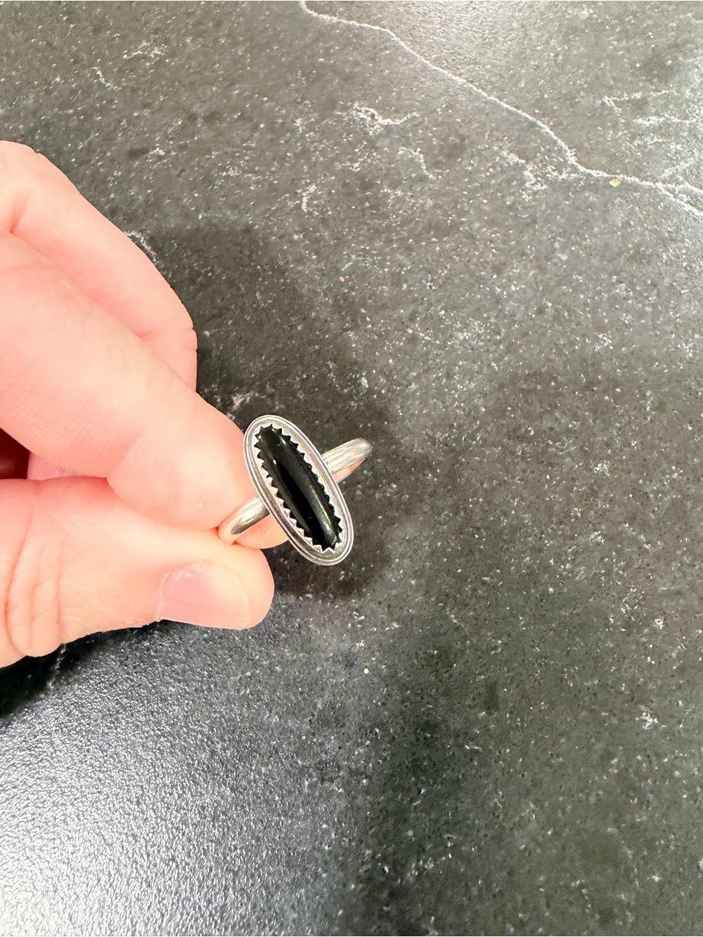 Sterling Silver Black Inlay Oval Ring